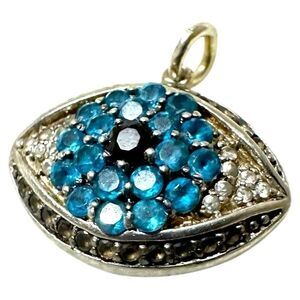 Silver and Blue Evil Eye Necklace with Gemstone Cluster